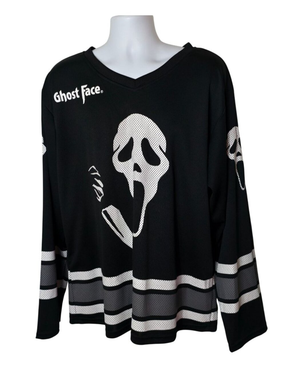 Ghost Face 96 Hockey Jersey L Scream Black White V-Neck Long Sleeve Pullover
